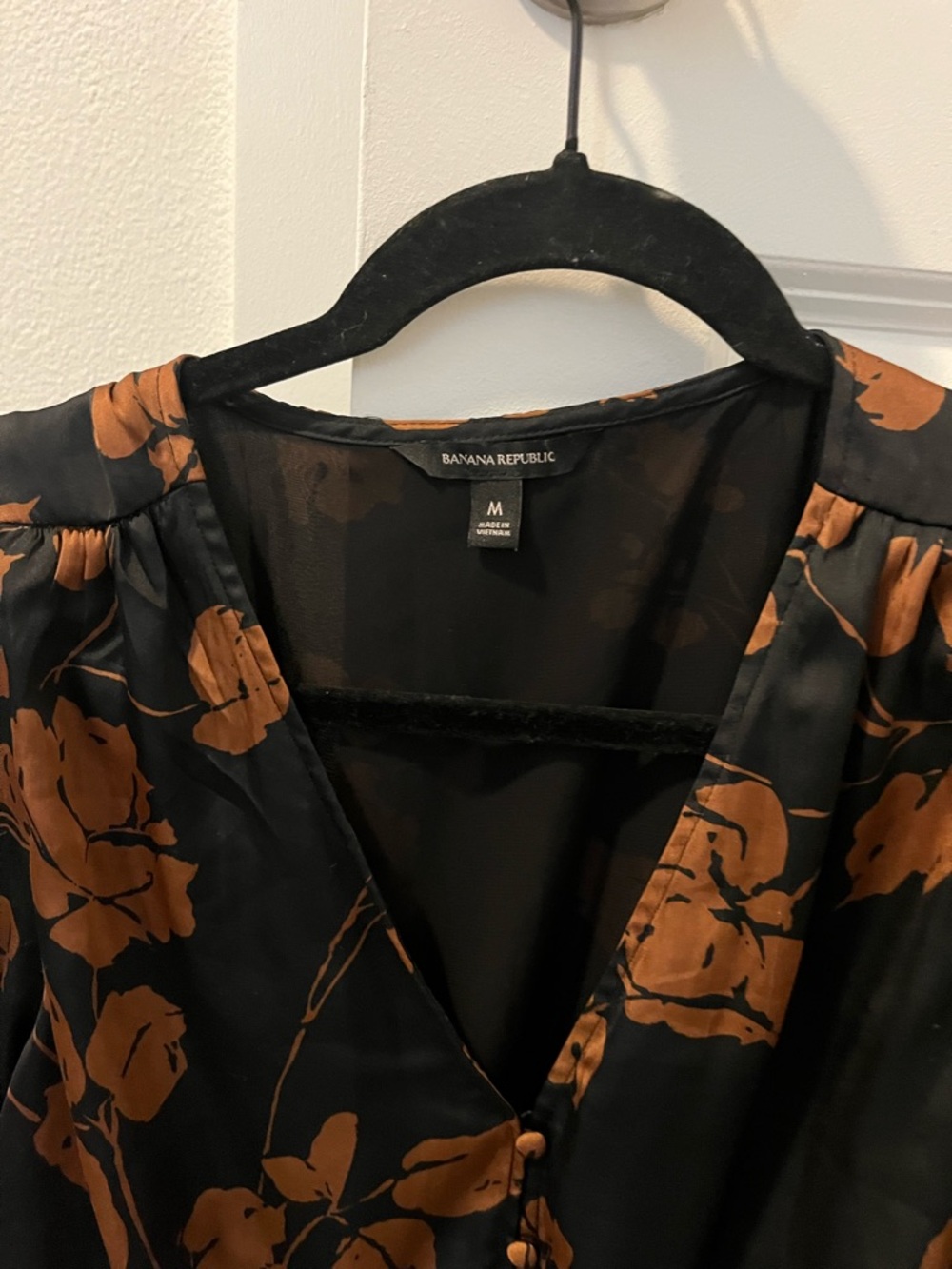 Banana Republic Black Satin Blouse with Brown Floral Print - Picture 2 of 3